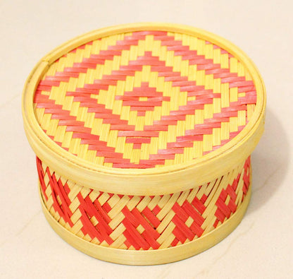 Small Bamboo Storage Box With Lid for Craft, Table Organizer, Jewelry, Red Eco-Friendly Natural Decorative Container