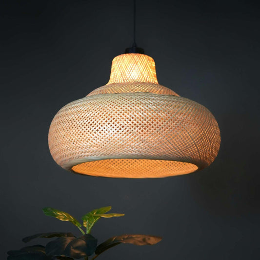 ClayMango Hemis Handmade Ratten Hanging Pendant Light, Unique Bamboo Pendant Light for Home Restaurants and Offices (Large)