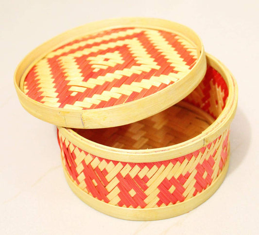 Small Bamboo Storage Box With Lid for Craft, Table Organizer, Jewelry, Red Eco-Friendly Natural Decorative Container