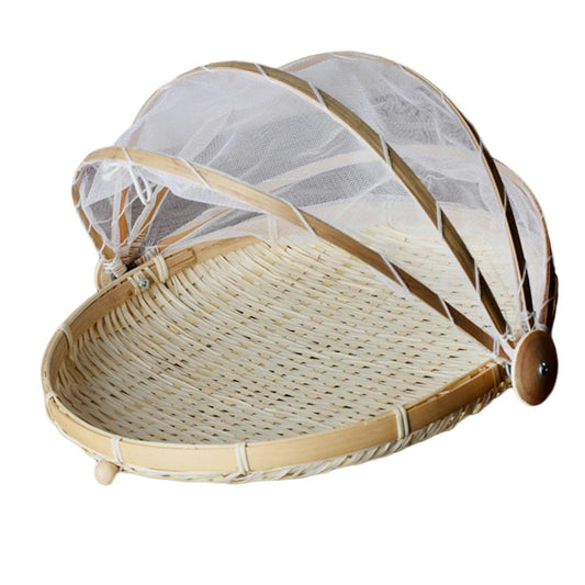 Bamboo Fruit Basket Fruit Vegetable Organizer with Pop Up Mesh Food Storage