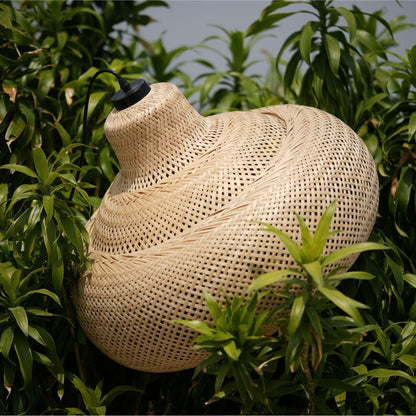 ClayMango Hemis Handmade Ratten Hanging Pendant Light, Unique Bamboo Pendant Light for Home Restaurants and Offices (Large)